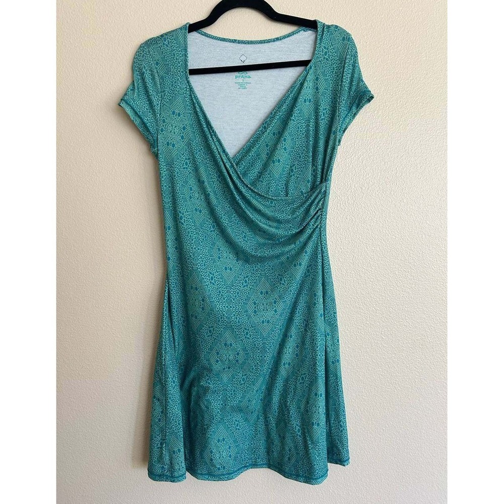 Prana Surplice Athleisure Geometric Print V-Neck Wrap Dress S Gorpcore Bohemian